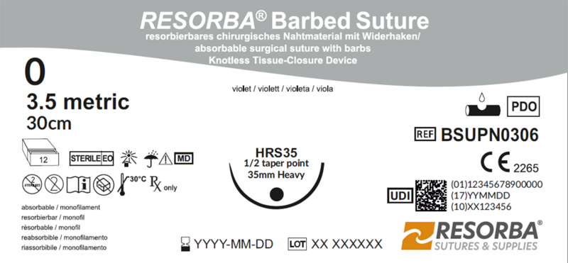 РЕСОРБА Барбд Сичер USP0 фіолет. з борідками 30см, збіл.кол.голка 35мм, 1/2кола